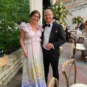 Zimmermann Floral Ruffle Linen & Silk Gown Size 2